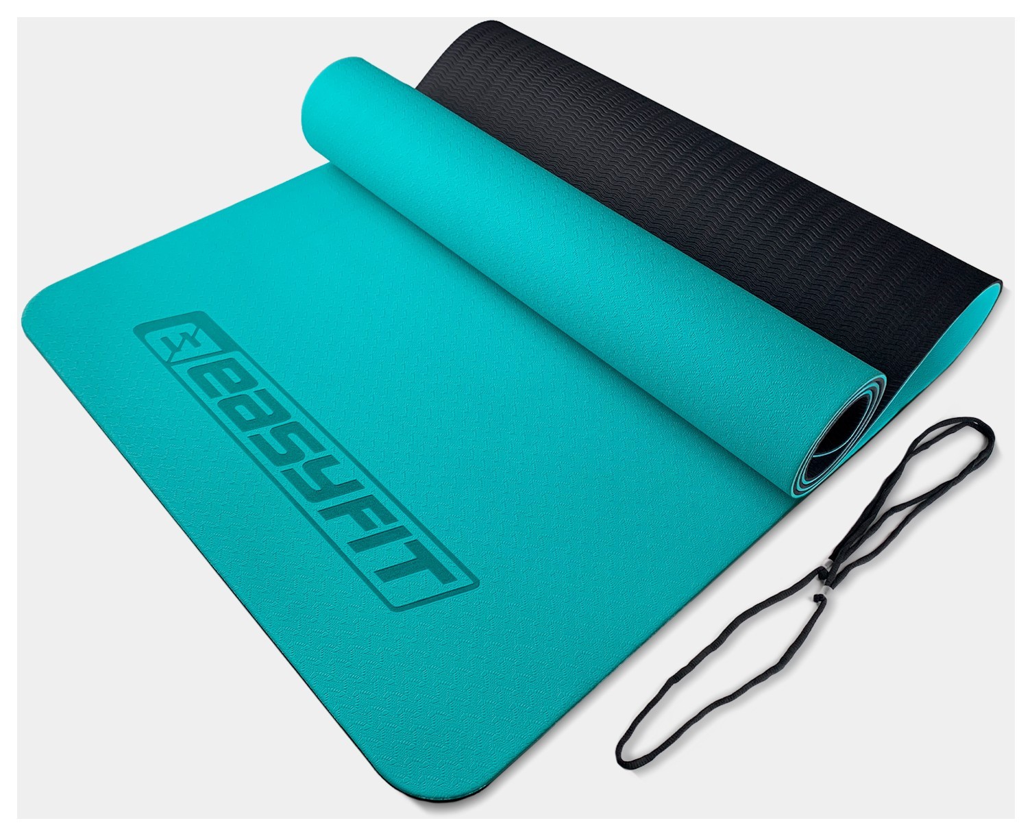 Коврик для йоги и фитнеса EasyFit TPE+TC 6 мм двухслойный мятный черный, EFIT_EF-1924-MTB
