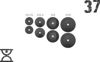 37 кг (2х1.25, 2х2.5, 2x5 та 2x10) дисків, покритих пластиком (31 мм)