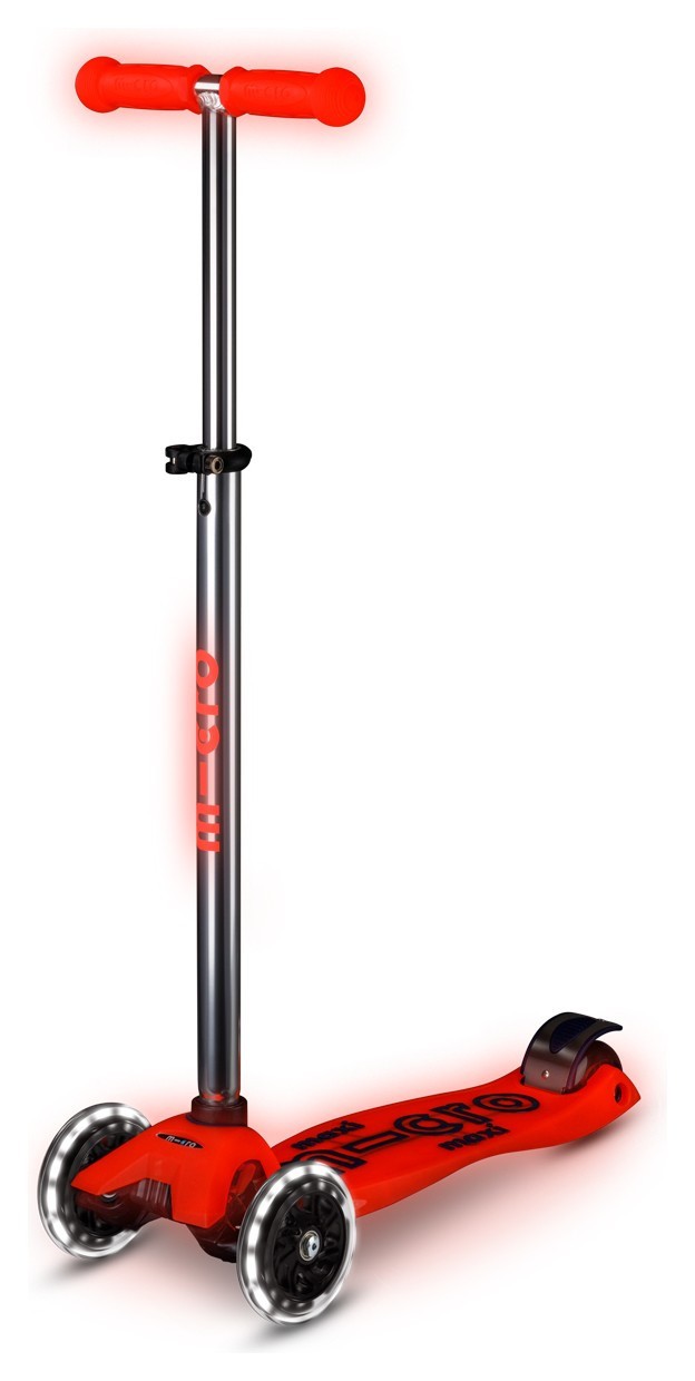 Самокат MICRO серии "Maxi Deluxe Glow LED" – КРАСНАЯ АУРА (до 50 kg, 3-х колесный, свет), MMD368