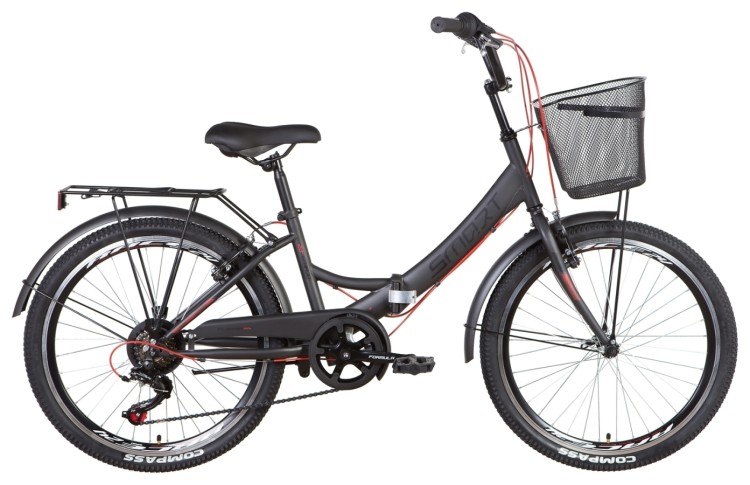 Велосипед ST 24" Formula SMART Vbr трещотка с багажником зад St (темно-серый с красным (м)), OPS-FR-24-376