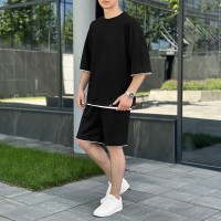 Чоловічий літній комплект шорти і футболка чорний вільного крою Pobedov Jack