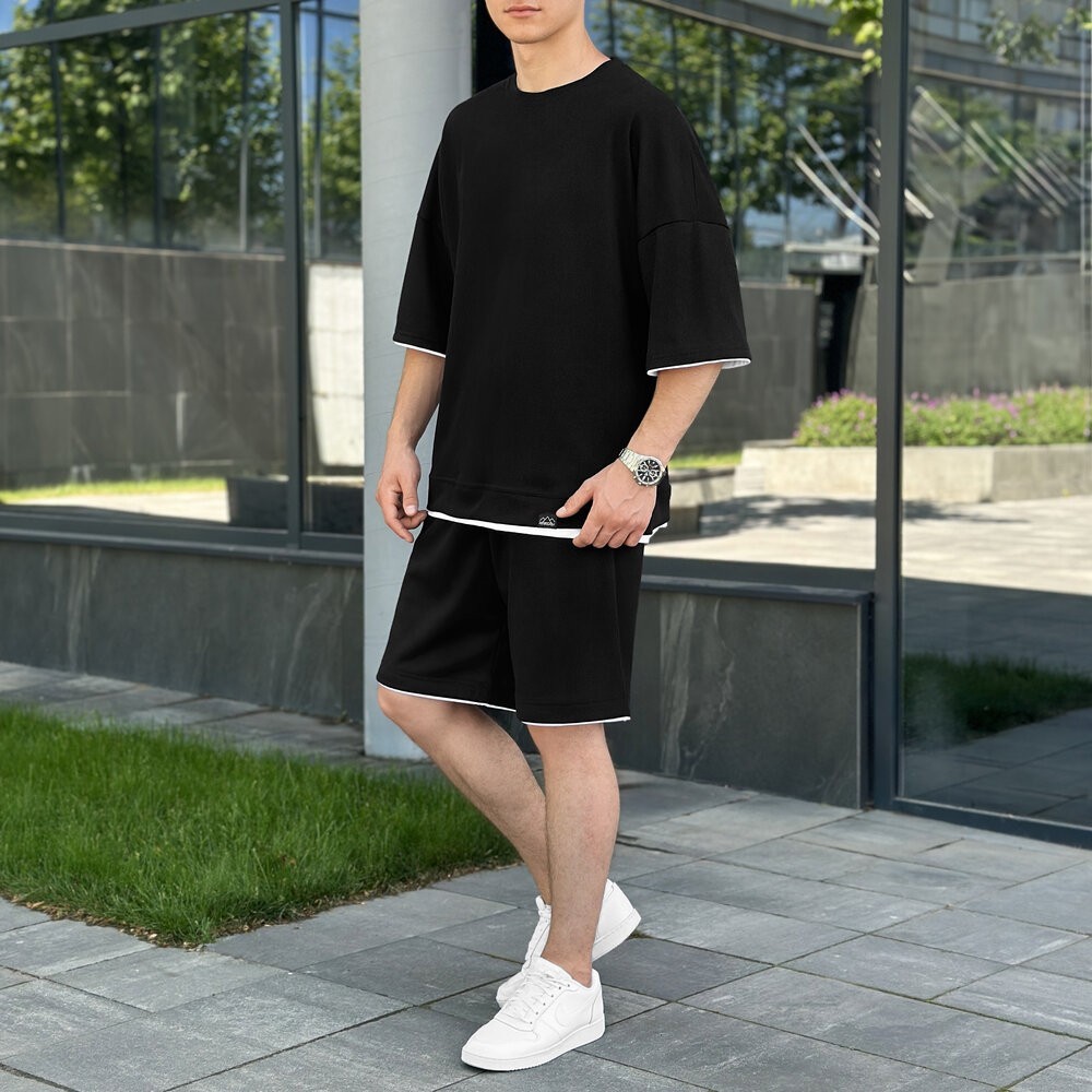 Чоловічий літній комплект шорти і футболка чорний вільного крою Pobedov Jack, POB_00000006418