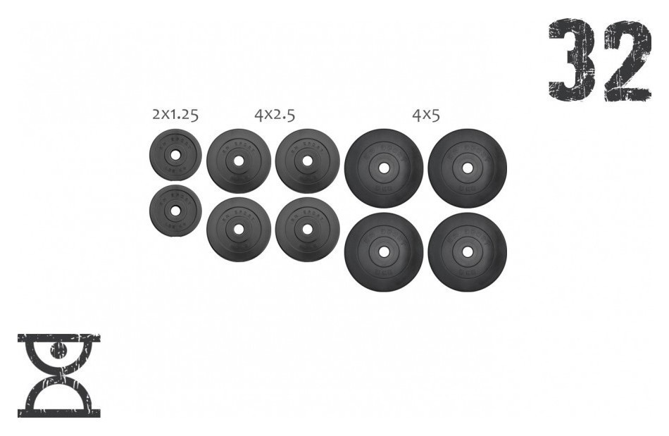 32 кг (4x5, 4х2.5, 2x1.25) дисків, покритих пластиком (31 мм), RNS_RNbitset32