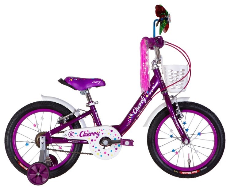 Велосипед ST 16" Formula CHERRY Vbr рама-8,5" фиолетовый с белым 2024 крылья, колокольчик, корзина, OPS-FRK-16-214