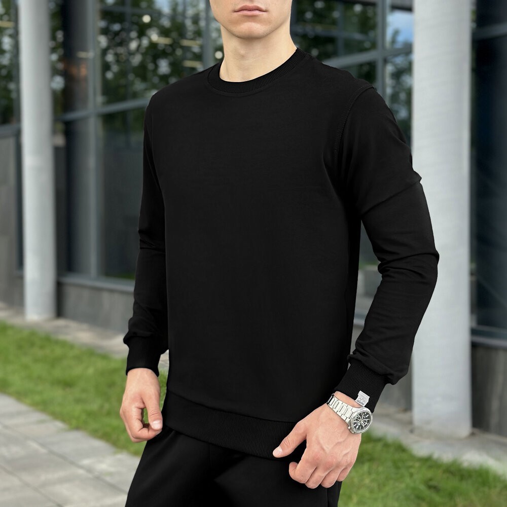 Світшот чоловічий однотонний чорний Pobedov 001, POB_00000000613