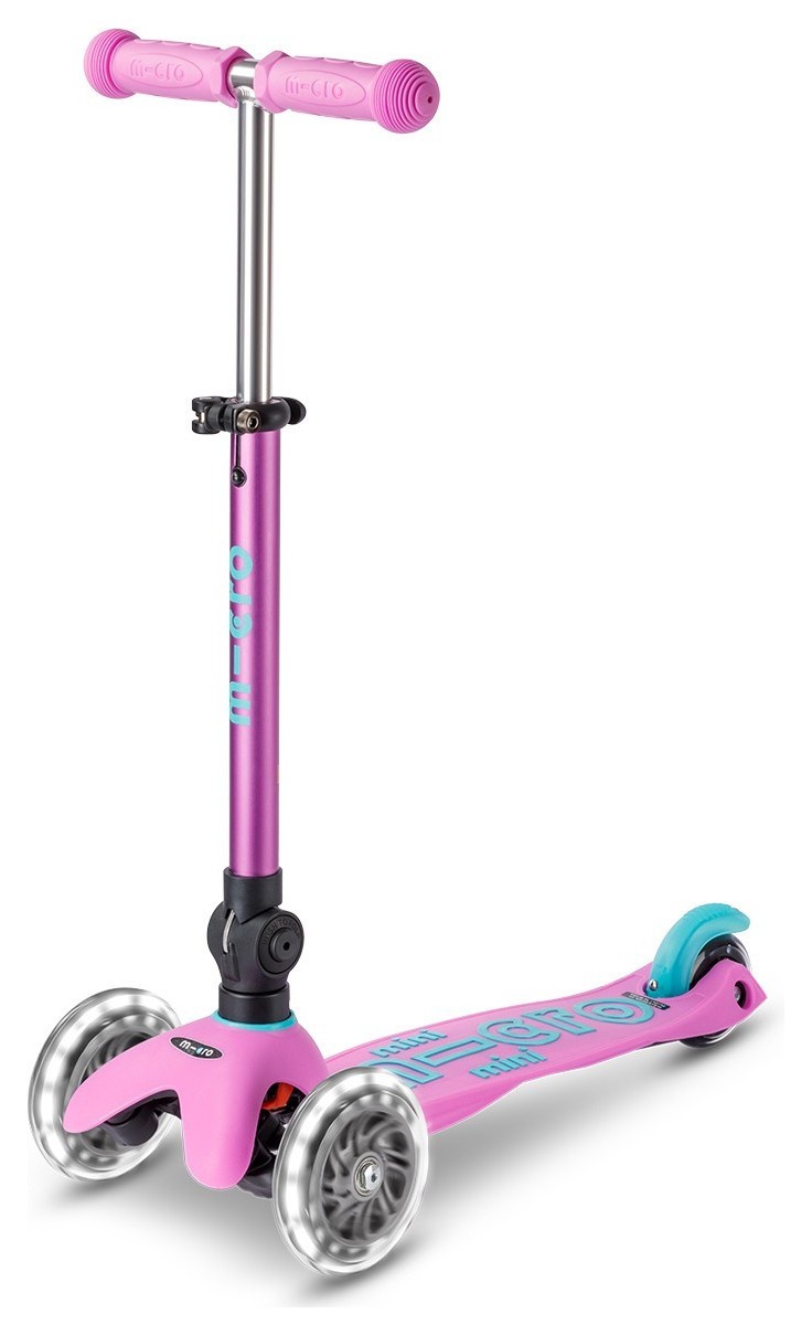 Самокат MICRO серии "Mini Deluxe Foldable LED" – ЛАВАНДОВЫЙ (сложный, до 50 кг (kg), трехколесный, свет), MMD398