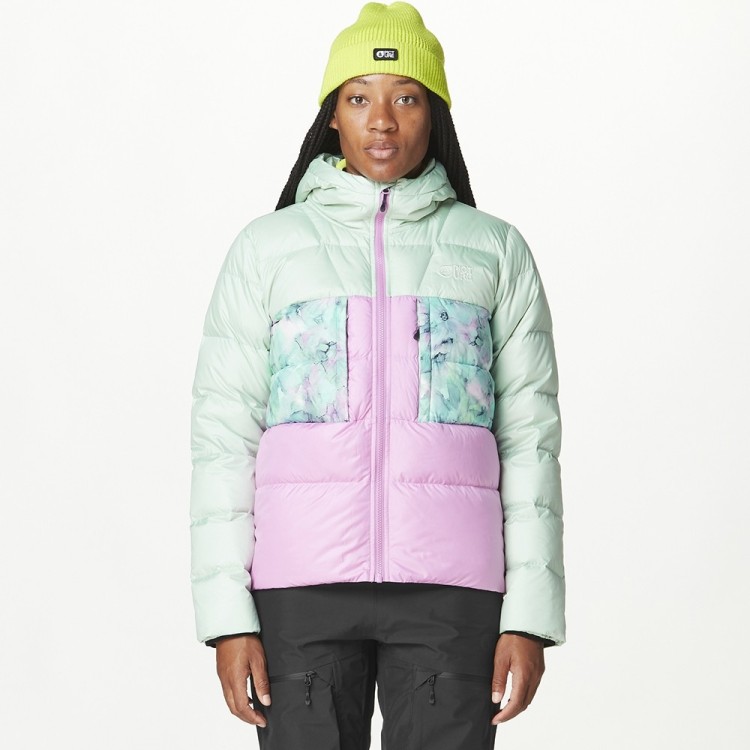Picture Organic куртка пуховая Hi Puff Down W 2025 silt green-orchid-blurry water print L, SWT0164A-L