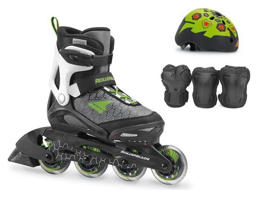 Комплект дитячий (роликові коньки, шолом, захист) Rollerblade CUBE 29-32 (185-210мм) Black/green (07848200 T83), RCH_11259
