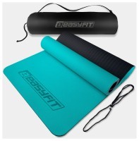 Коврик для йоги и фитнеса EasyFit TPE+TC 6 мм двухслойный + Чехол мятный-черный