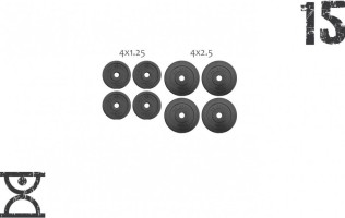 15 кг (4x1,25 та 4x2.5) дисків, покритих пластиком (31 мм)