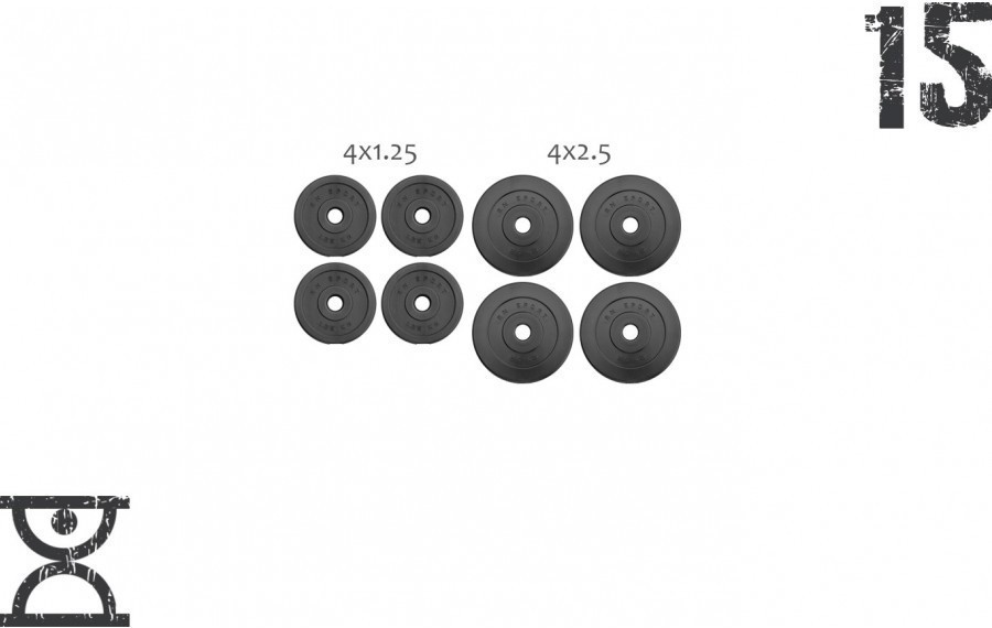 15 кг (4x1,25 та 4x2.5) дисків, покритих пластиком (31 мм), RNS_RNbitset15