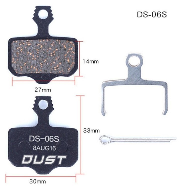 Колодки тормозные полуметалл DUST DS-06S Подходит под дисковый тормоз AVID ELIXI/R/CR Mag /E1/E3/E5/E7/E9/XO/XX, BRS-020