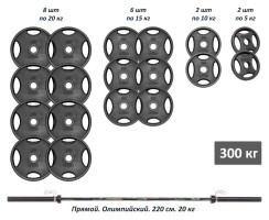 Професійна штанга RN-Sport з металевими дисками в порошковому фарбуванні 300 кг