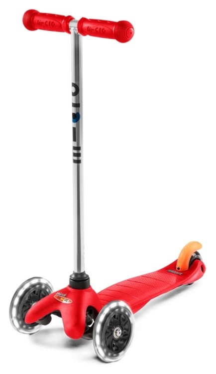Самокат MICRO серии "Mini Classic" - КРАСНЫЙ (до 50 kg, 3-х колесный, LED), MM0286