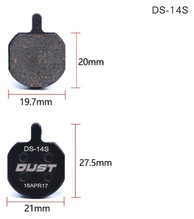 Колодки тормозные полуметалл под дисковый тормоз DUST DS-14S Подходит под дисковый тормоз Hayes Sole hydraulic、MX2、MX3、MX4、GX2、CX5、Bengal HELIX3、HELIX5, BRS-025