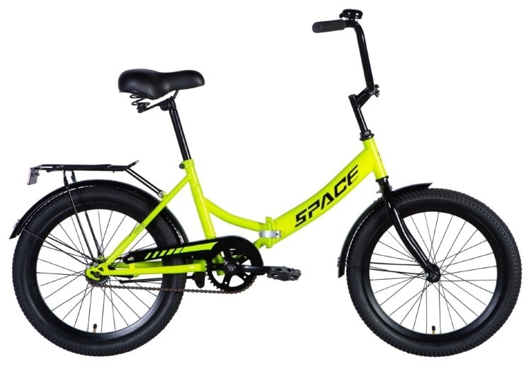 Велосипед ST 20" SPACE -050 тормозная рама- с багажником задн St с крылом St 2024 (салатовый ), OPS-SP-20-000