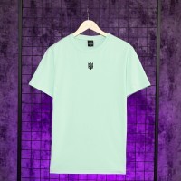 Футболка чоловіча однотонна світла ментолова Pobedov Peremoga - Герб чорна вишивка