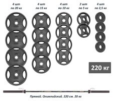 Професійна штанга RN-Sport з металевими дисками в порошковому фарбуванні 220 кг