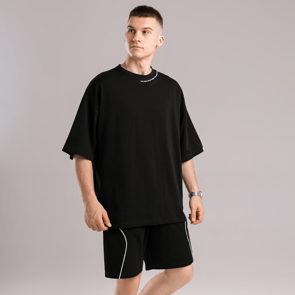 Базова чорна оверсайз футболка чоловіча весна літо однотон. Футболка оверсайз Pobedov Onyx, POB_00000008977