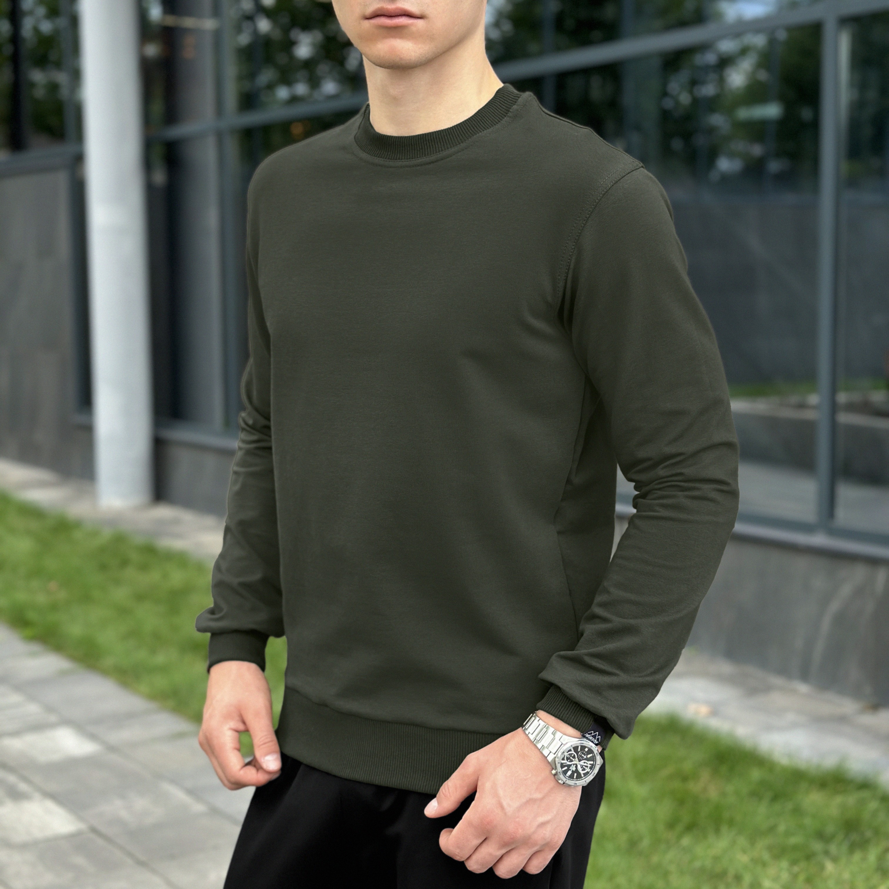 Світшот чоловічий однотонний світлий хакі Pobedov 001, POB_00000006040