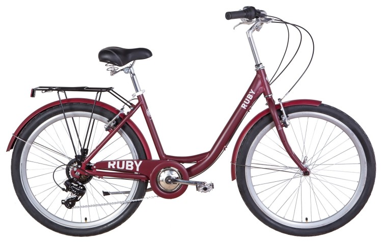 Велосипед AL 26" Dorozhnik RUBY Vbr рама-17" темно-красный (м) с багажником зад St, с крылом St 2022, OPS-D-26-204