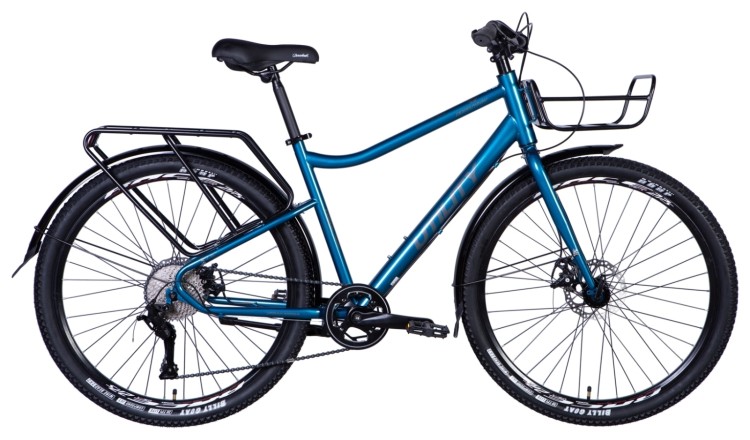 Велосипед ST 27.5" Dorozhnik UTILITY под кассету рама- " с багажником задн St с корзиной St с крылом Pl 2024 (синій), OPS-D-27.5-001