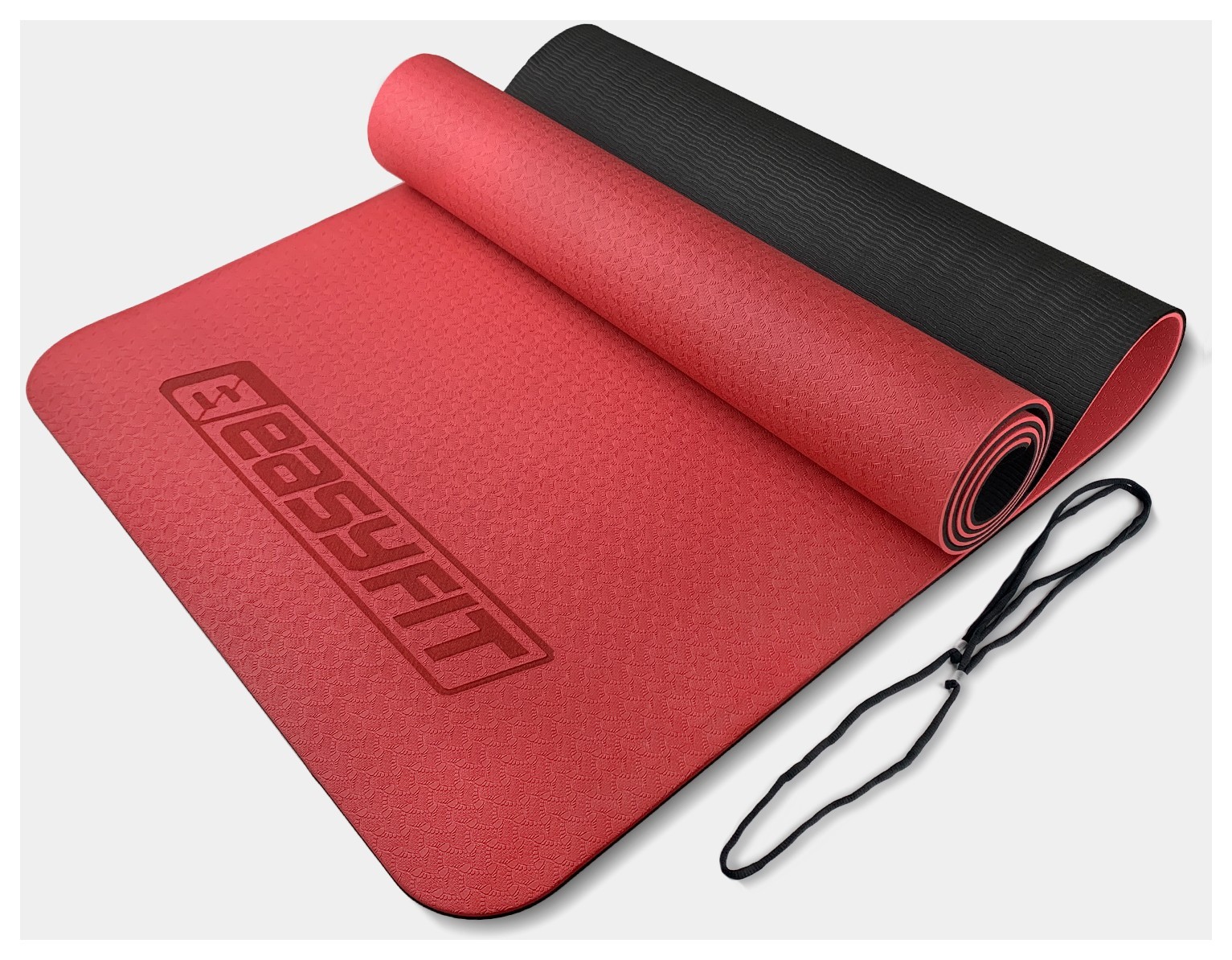Коврик для йоги и фитнеса EasyFit TPE+TC 6мм двухслойный красный-черный, EFIT_EF-1924-RB