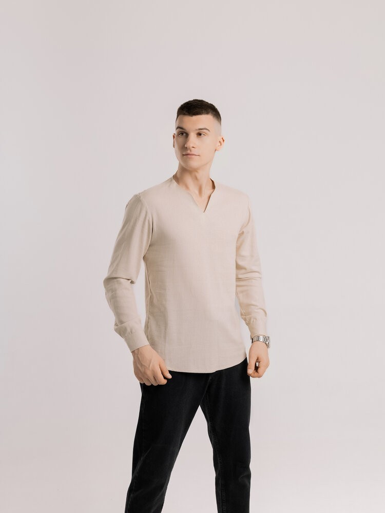 Чоловіча сорочка бежева з довгим рукавом Pobedov Horizon, POB_00000008606