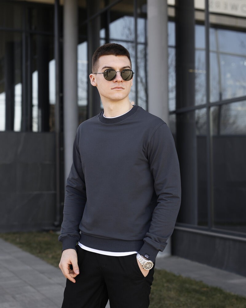 Світшот чоловічий однотонний темно-сірий Pobedov 001, POB_00000007587