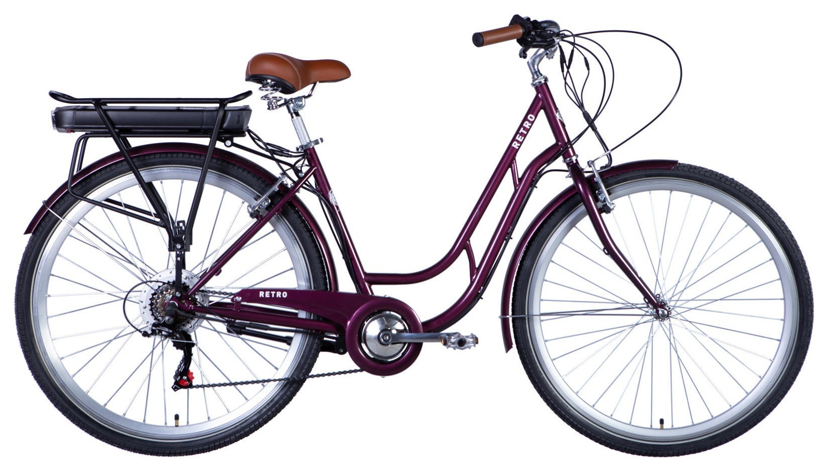 Велосипед уцененный с электроприводом 28" ST Dorozhnik eRETRO Vbr FR рама-19" 36B 13А*ч 500Вт малиновый 2026, STK-D-28-647