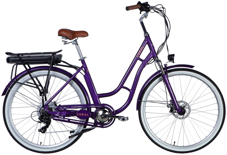 Велосипед с электроприводом 28" AL Dorozhnik eCORAL DD FR рама-19" 36B 12.5А*ч 500Вт фиолетово-синий YS 750 2025, ELB-D-28-077