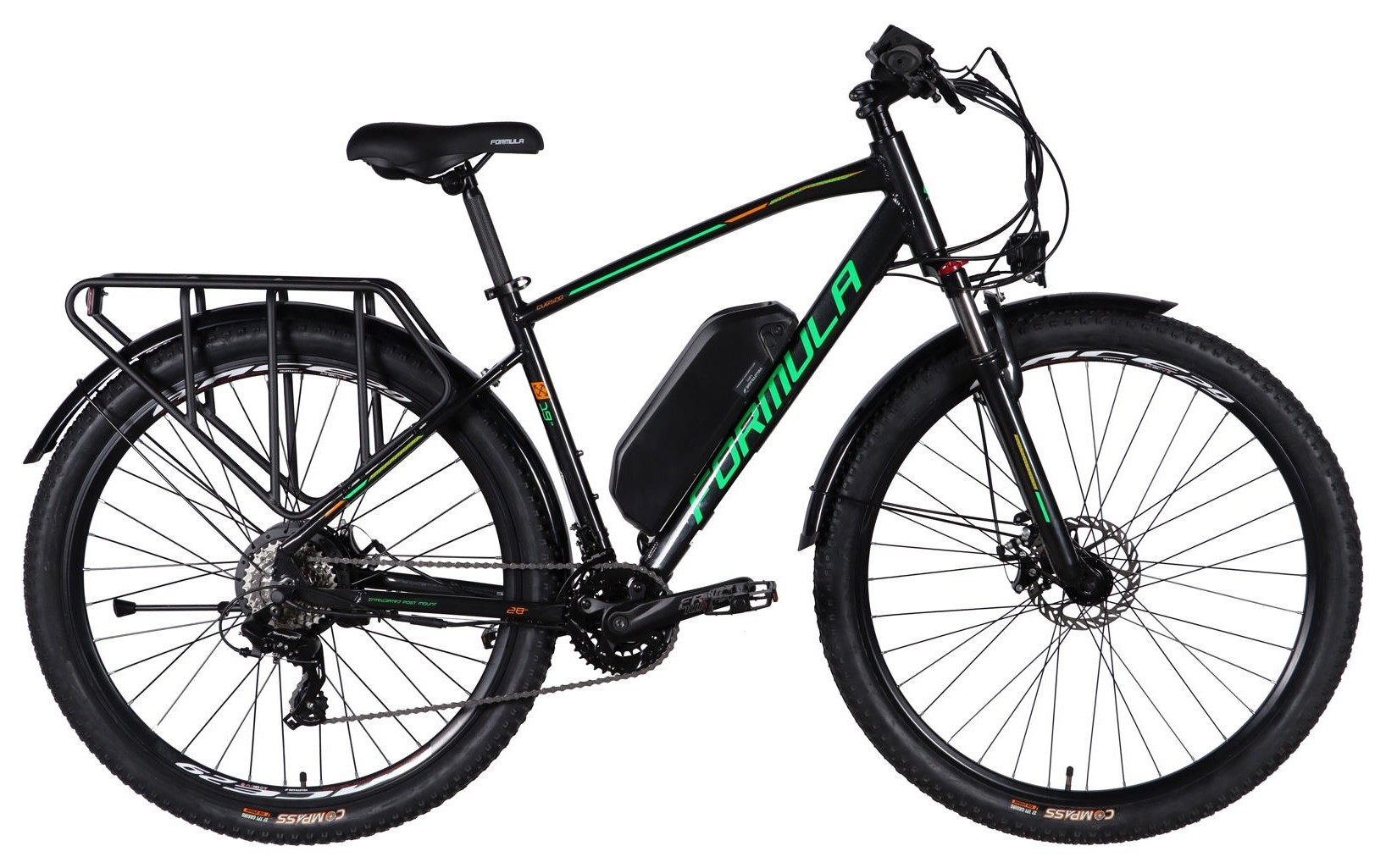 Велосипед с электроприводом 29" AL Formula eCURSOR MAN DD CS рама-19" 48B 13А*ч 500Вт черно-зеленый 2026, ELB-FR-29-242