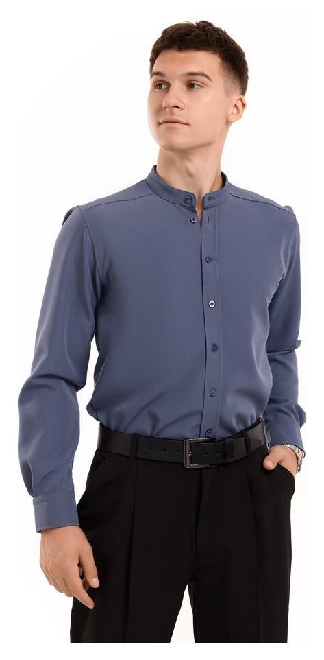 Антрацит темно-сіра сорочка для чоловіків з довгим рукавом з ґудзиками Pobedov Legend, POB_00000009423