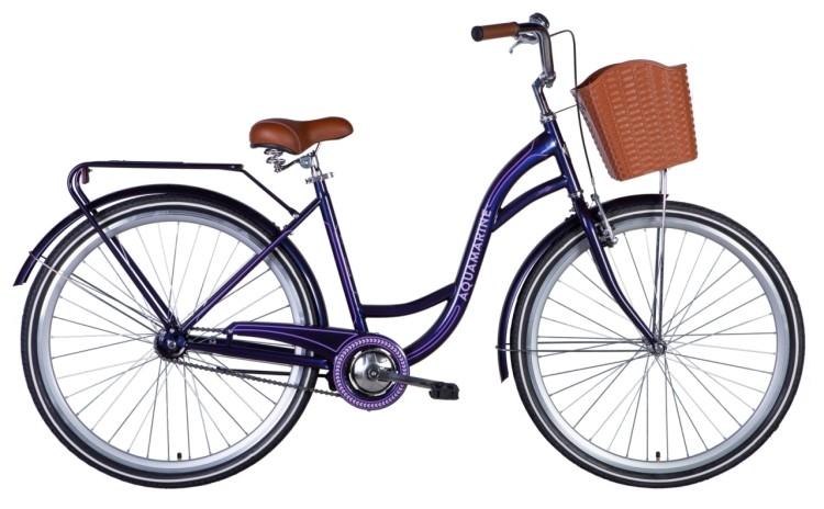 Велосипед ST 28" Dorozhnik AQUAMARINE тормозная рама- с багажником задн St с корзиной Pl с крылом St 2024 (темно-фиолетовый), OPS-D-28-365