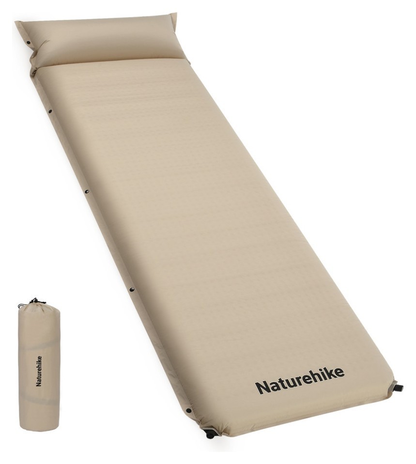 Матрац з подушкою ортопедичний одномісний  Naturehike CNK2450WS020, самонадувний, 200х63х10 см, бежевий, FNR_6927595712719