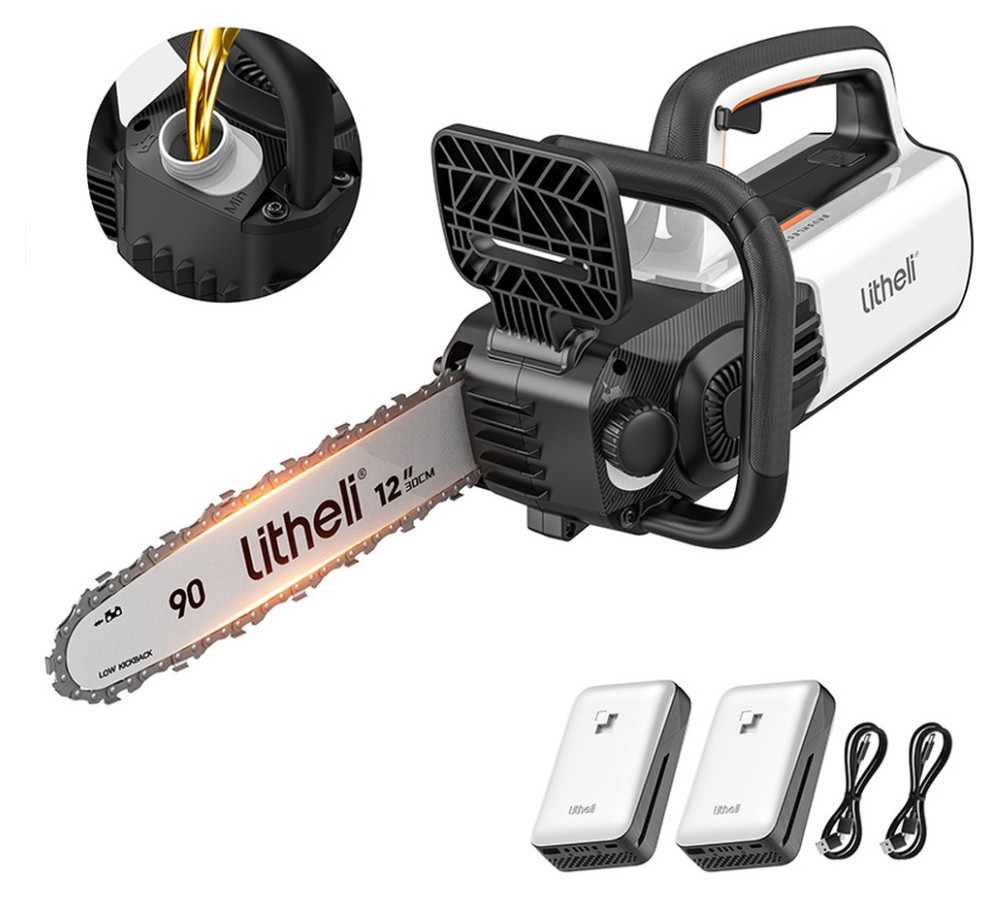 Акумуляторна ланцюгова пила Litheli, живлення від павербанку (2 шт УМБ Litheli Power Bank 10000 mAh, 45 W, 2А в комплекті), FNR_U20CS00-0U220