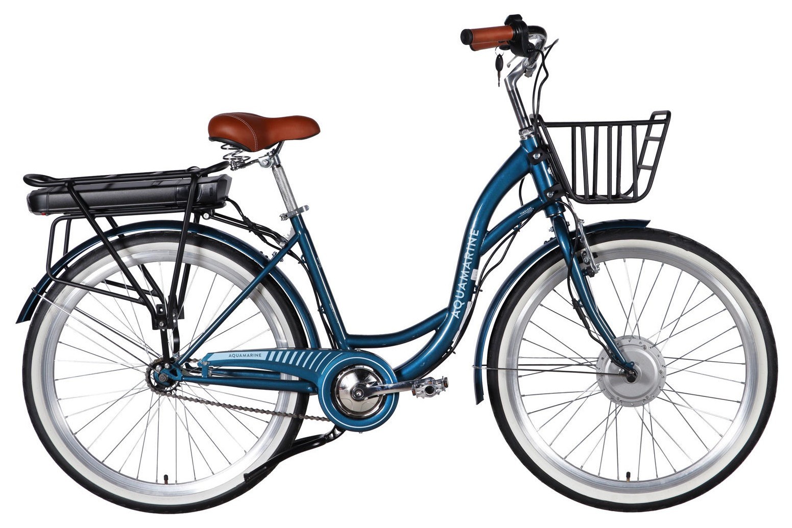 Велосипед уцененный с электроприводом 26" ST Dorozhnik eAQUAMARINE BH рама-17" 36B 13А*г 500Вт темно-синий с корзиной 2026, STK-D-26-457