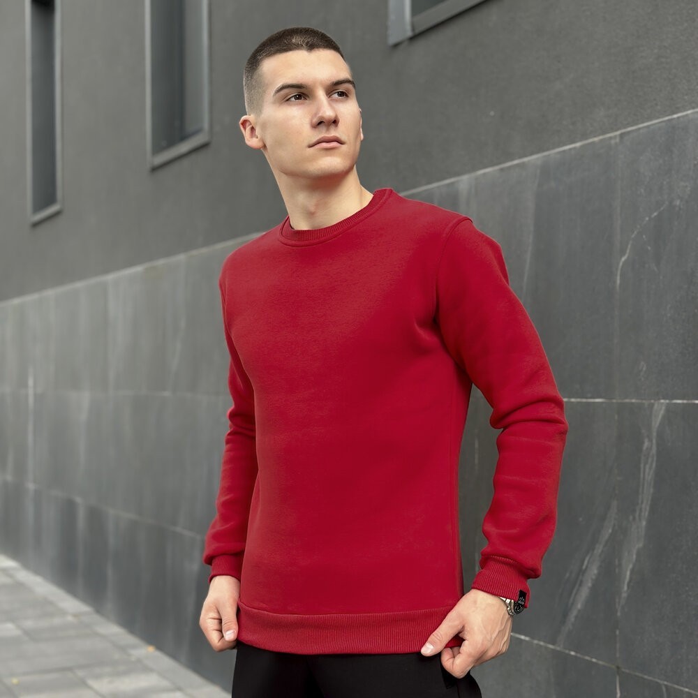 Світшот чоловічий однотонний червоний Pobedov 007 ЗИМА, POB_00000000641