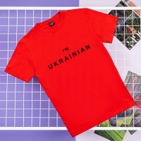 Футболка чоловіча однотонна червона Pobedov Peremoga - I'M UKRAINIAN наклейка чорна