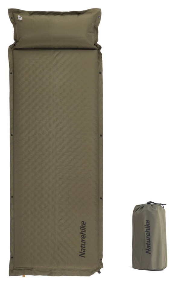Коврик самонадувающийся одноместный с подушкой Naturehike CNK2300DZ014, 30мм, темно-зеленый, FNR_6976023923364