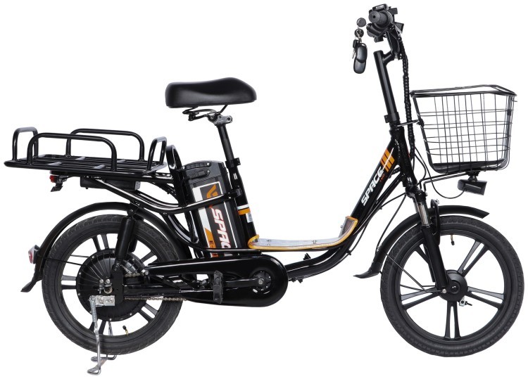 Велосипед з електроприводом 18" AL SPACE eELDORADO DD FR рама-15" 48B 15А*г 1000Вт чорно-помаранчевий 2026, ELB-SP-18-018