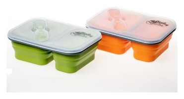 Контейнер TRAMP складной силиконовый 2 отдела с крышкой защелкой 900мл (с ложкой-вилкой) , Оливковый