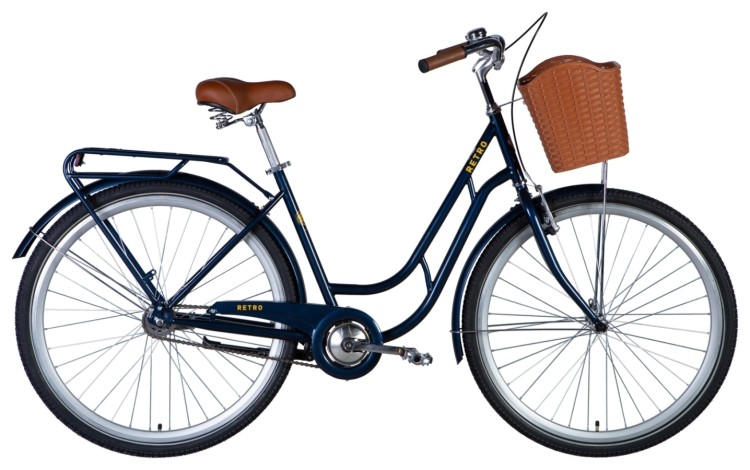 Велосипед ST 28" Dorozhnik RETRO Velosteel рама-" с багажником задн St с корзиной Pl с крылом St 2024 (синий), OPS-D-28-395
