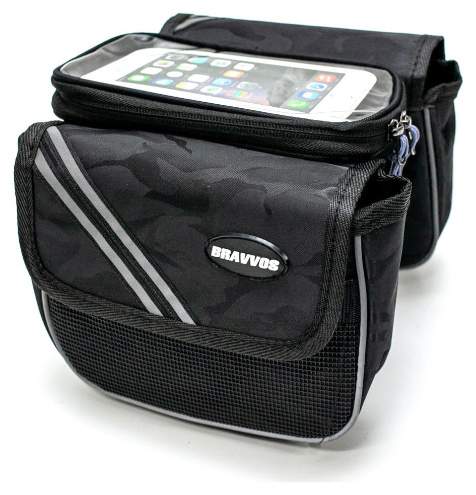 Велосумка на раму BRAVVOS QL-200 чорний камуфляж з відділенням для смартфона AM (брендоване пакування), BIB-015