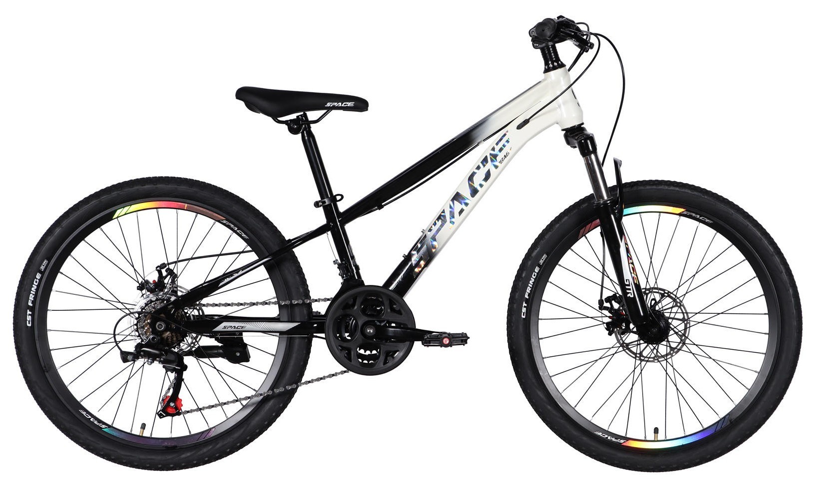 Велосипед ST 24" SPACE MARS DD FR рама-11" черный с белым 2026, OPS-SP-24-059