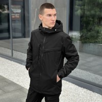 Осіння чоловіча чорна куртка із даймонд-котону Pobedov Shum