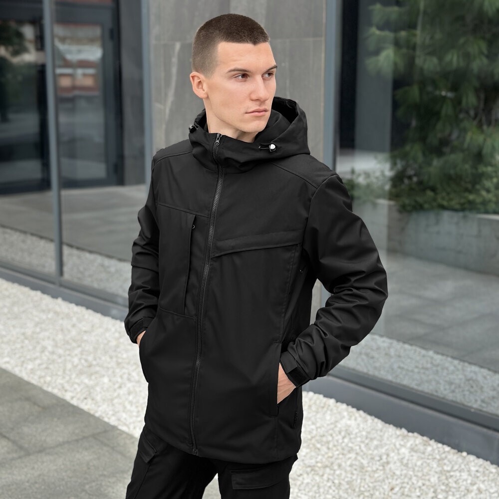 Осіння чоловіча чорна куртка із даймонд-котону Pobedov Shum, POB_00000006512