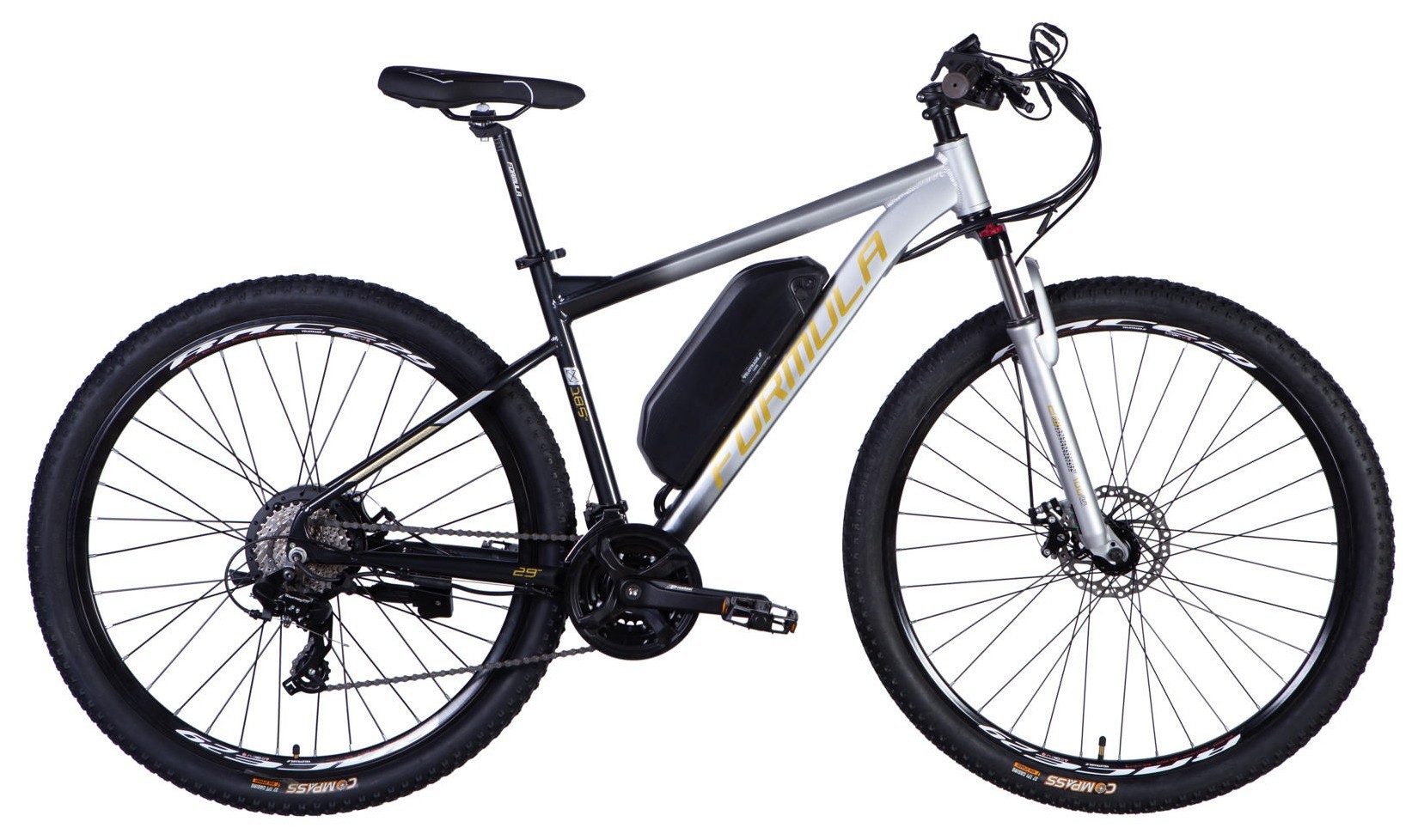 Велосипед с электроприводом 29" AL Formula eF-1 DD CS рама-18,5" 48B 12.5А*ч 500Вт серебристо-черный 2026, ELB-FR-29-250