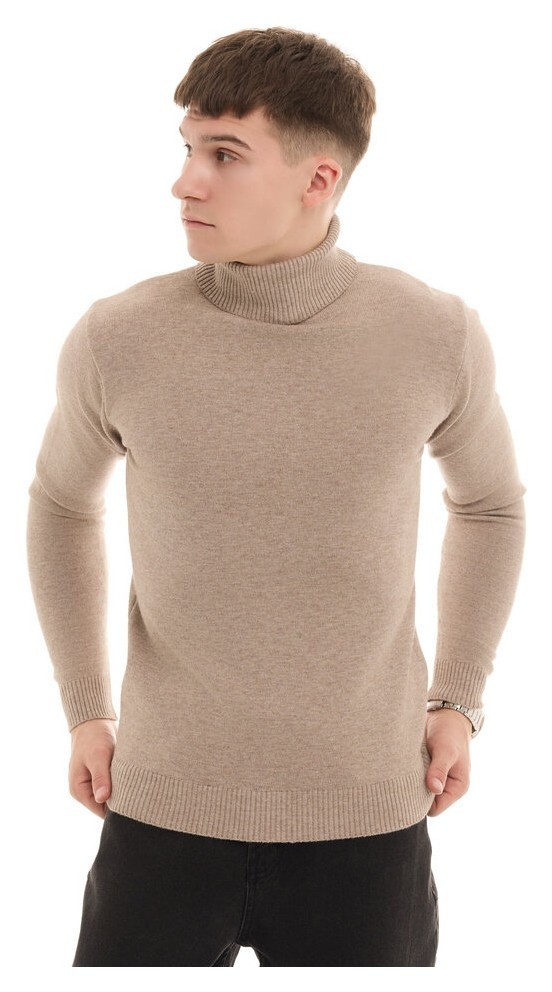 Чоловічий бежевий гольф Pobedov Neck. Гольф чоловічий осінь зима. Гольф бежевий з коміром, POB_00000009488