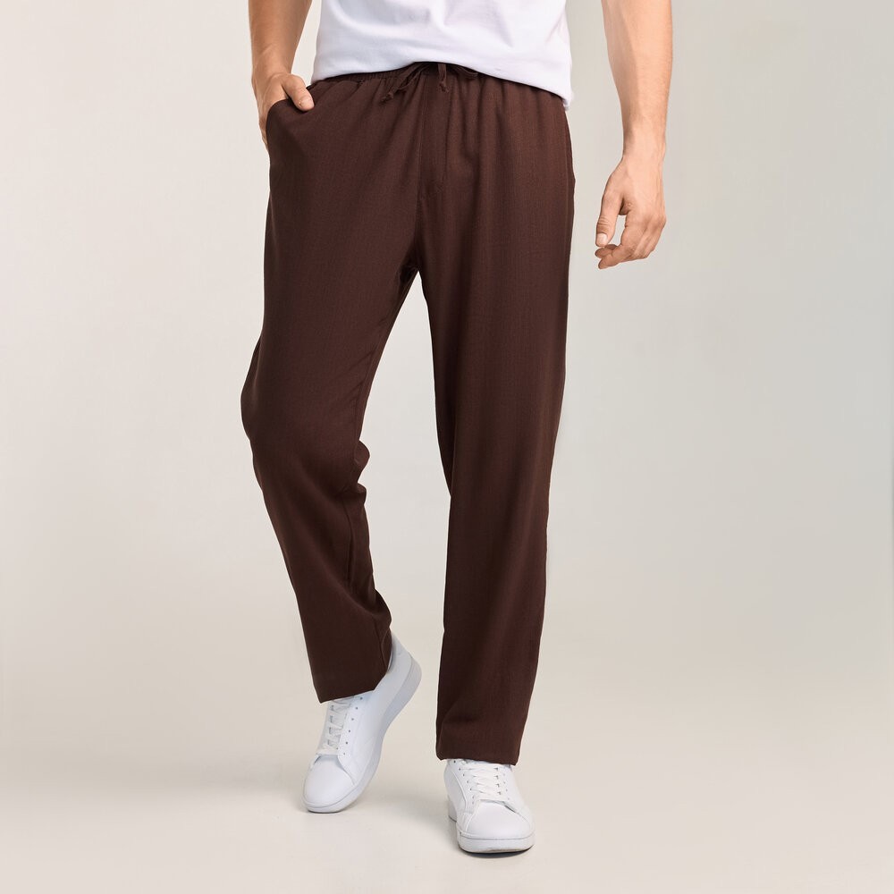 Чоловічі лляні штани вільного крою шоколадні Pobedov Chill, POB_00000009123